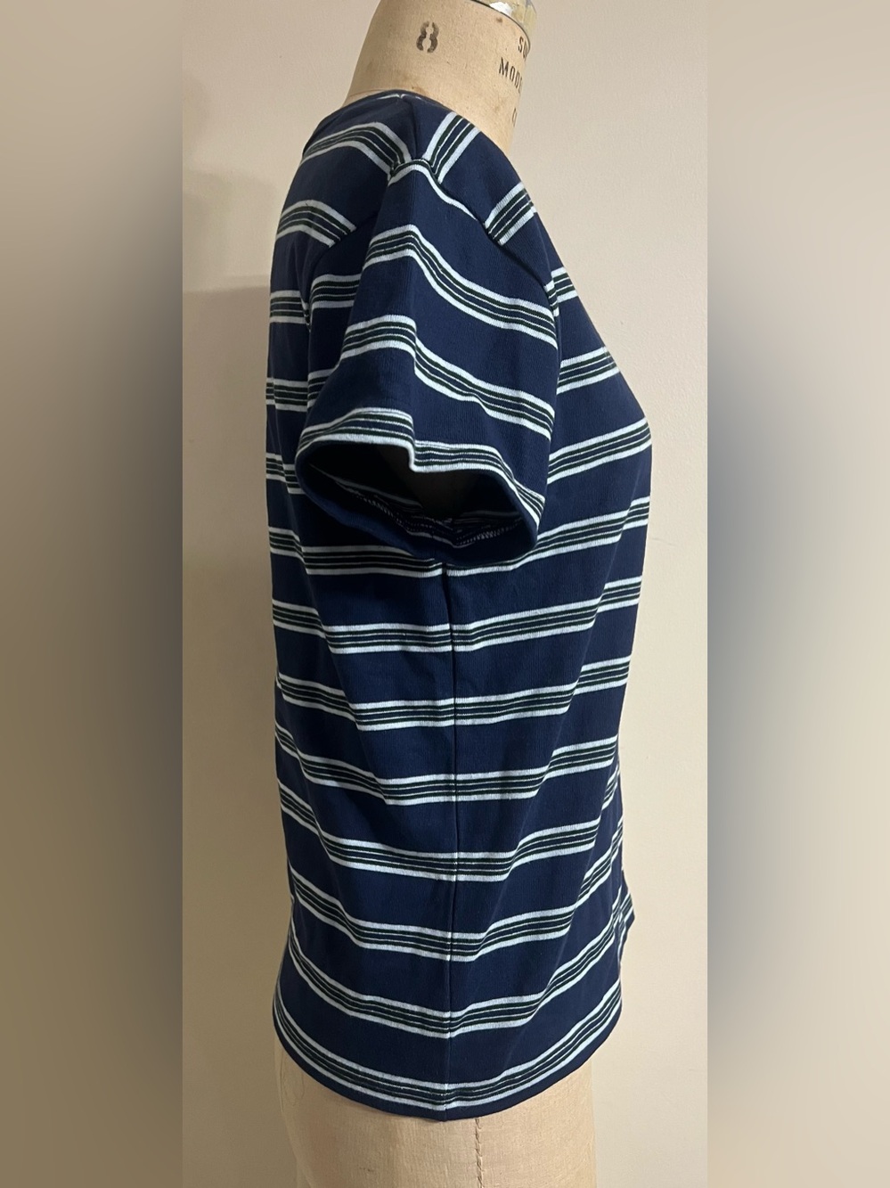 Parke Striped Cotton T-Shirt Navy/Green Size M - Picture 2 of 7